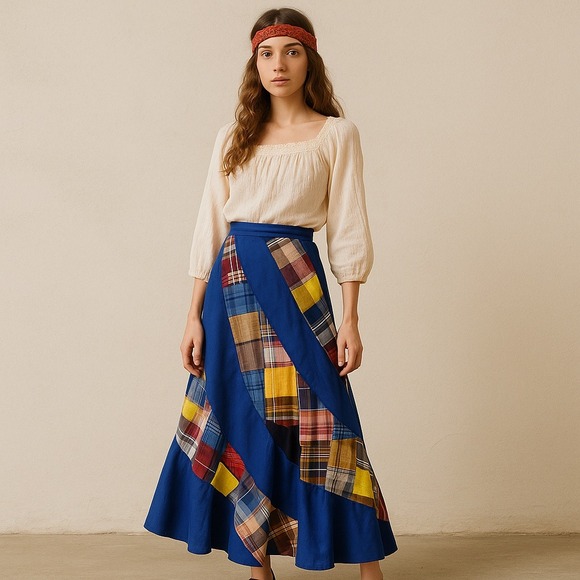Vintage Dresses & Skirts - Vintage 70s Gunda Fashions Patchwork Maxi Skirt Hippie Boho India Cotton